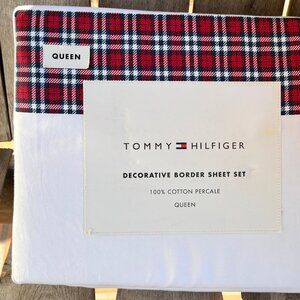 Tommy Hilfiger QUEEN Size Decorative Border Cotton Sheet Set GREENFIELD PLAID